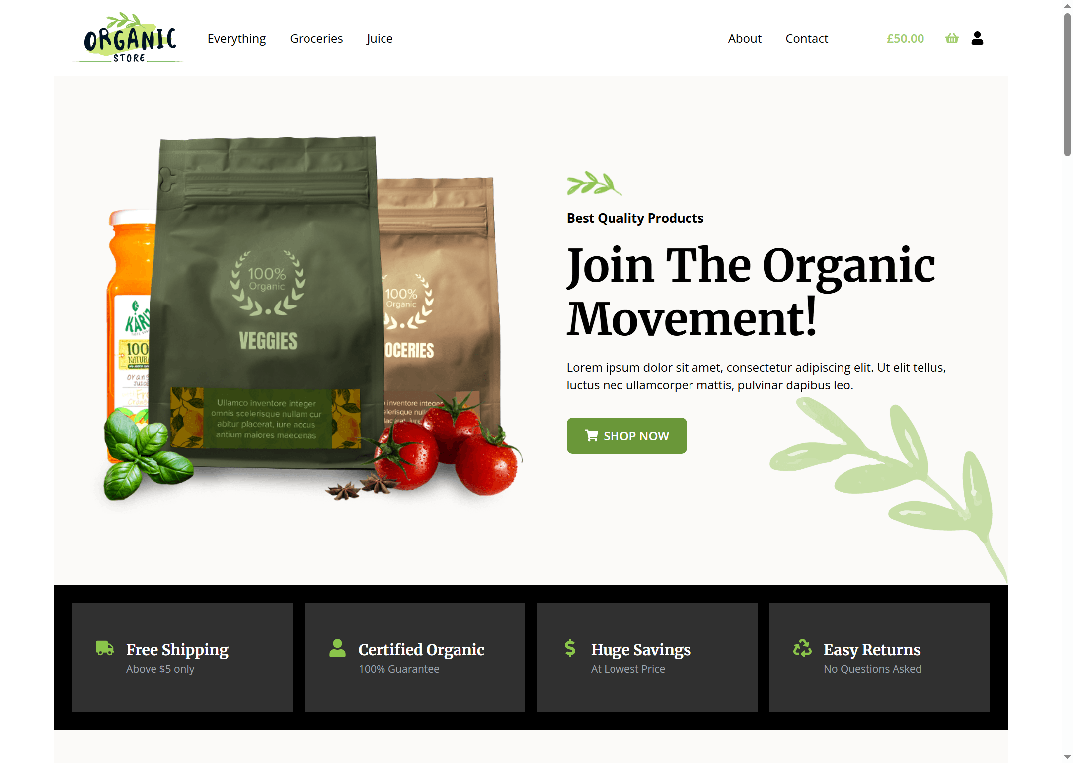 Screenshot of WumiCodes Organic Food Site