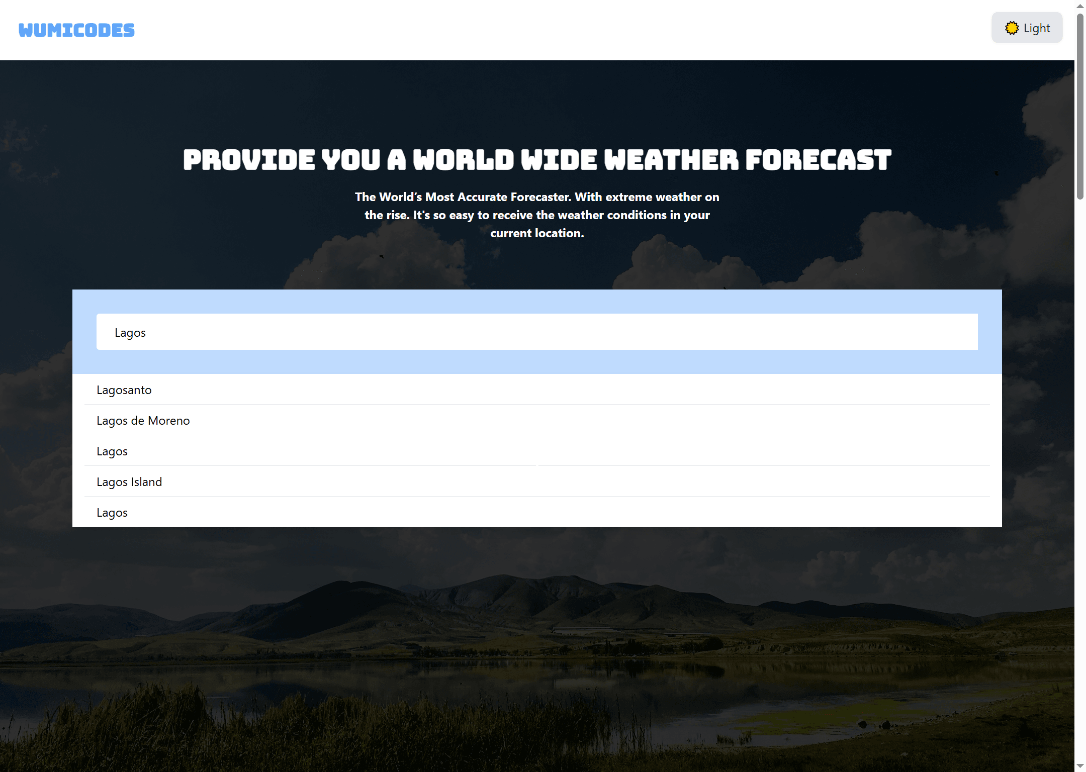 Screenshot of WumiCodes Weather App